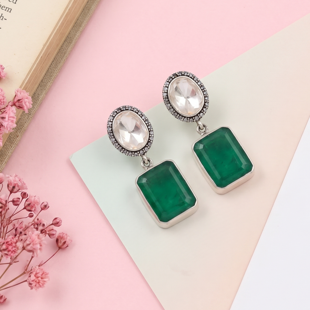 Sangeeta Boochra Elegant Green Stone Drop Earrings