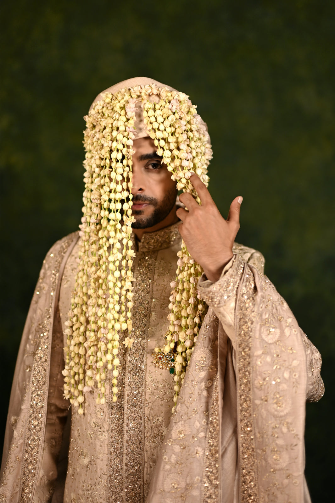 mushroom dabka and threadwork sherwani set