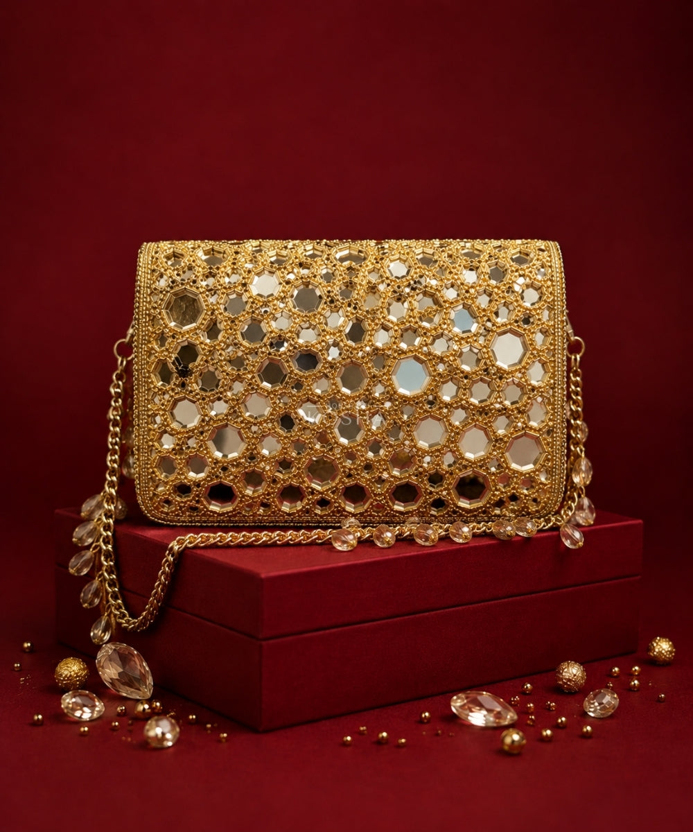 Ira Gold Mirrorwork Embellished Mini Bag