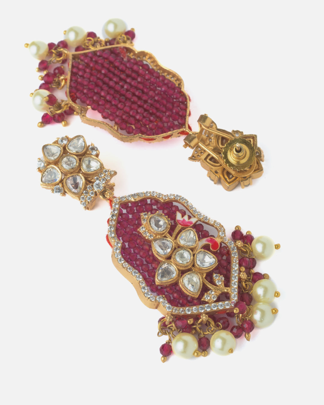 Moissanite Polki Ruby Peacock Beaded Statement Necklace Set