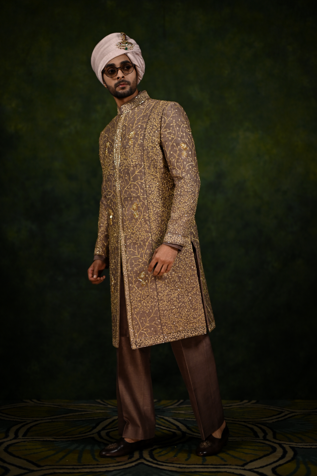 mouse tilla work sherwani set ((forest)