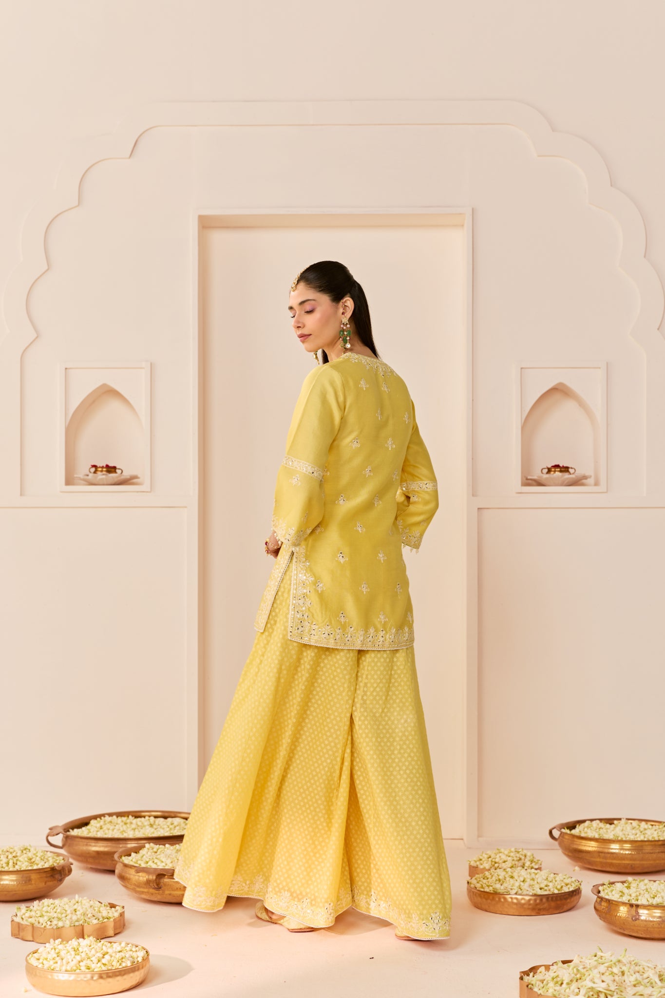 REHMA - LEMON YELLOW SHORT KURTA WITH SHARARA AND DUPATTA