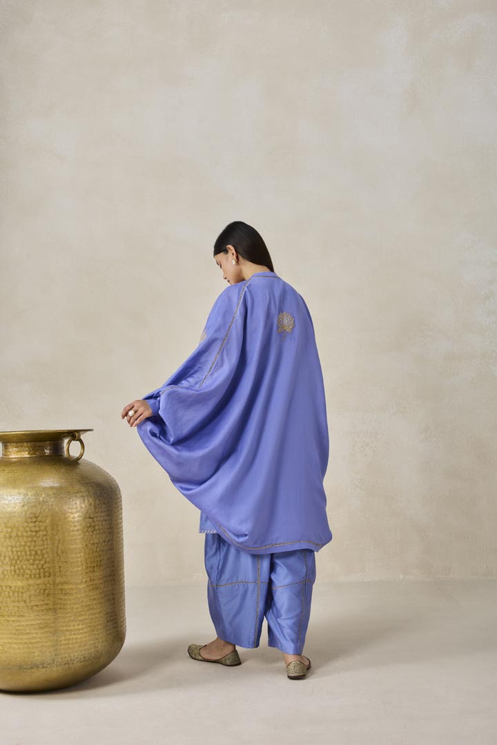 Ink Blue Chanderi Jacket Style Kurta Salwar Set for Women