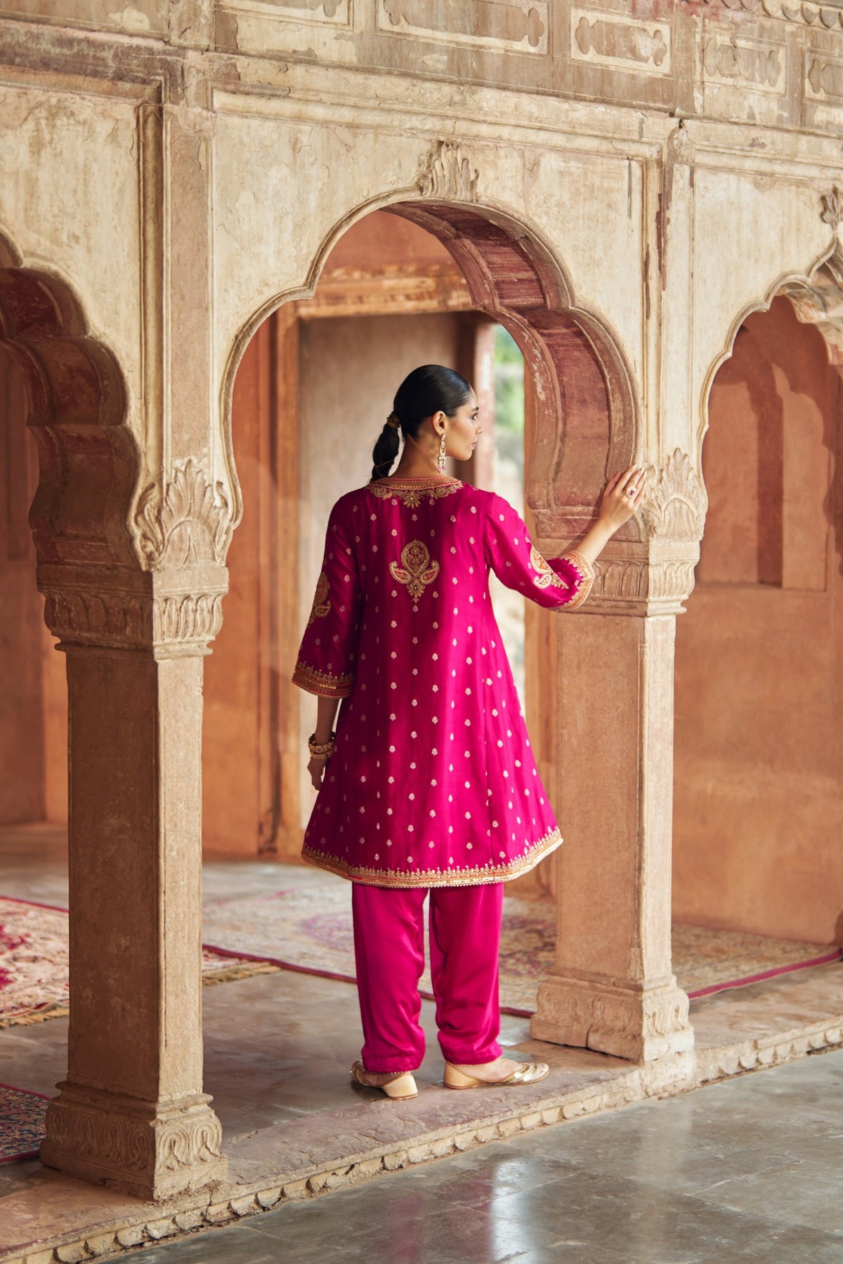 Hot Pink Silk Chanderi Chauga with Traditional Dogri Salwar