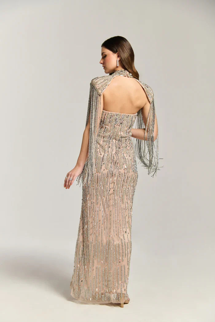 Twilight Fringe Maxi Beaded Gown for Luxury Evening Wear