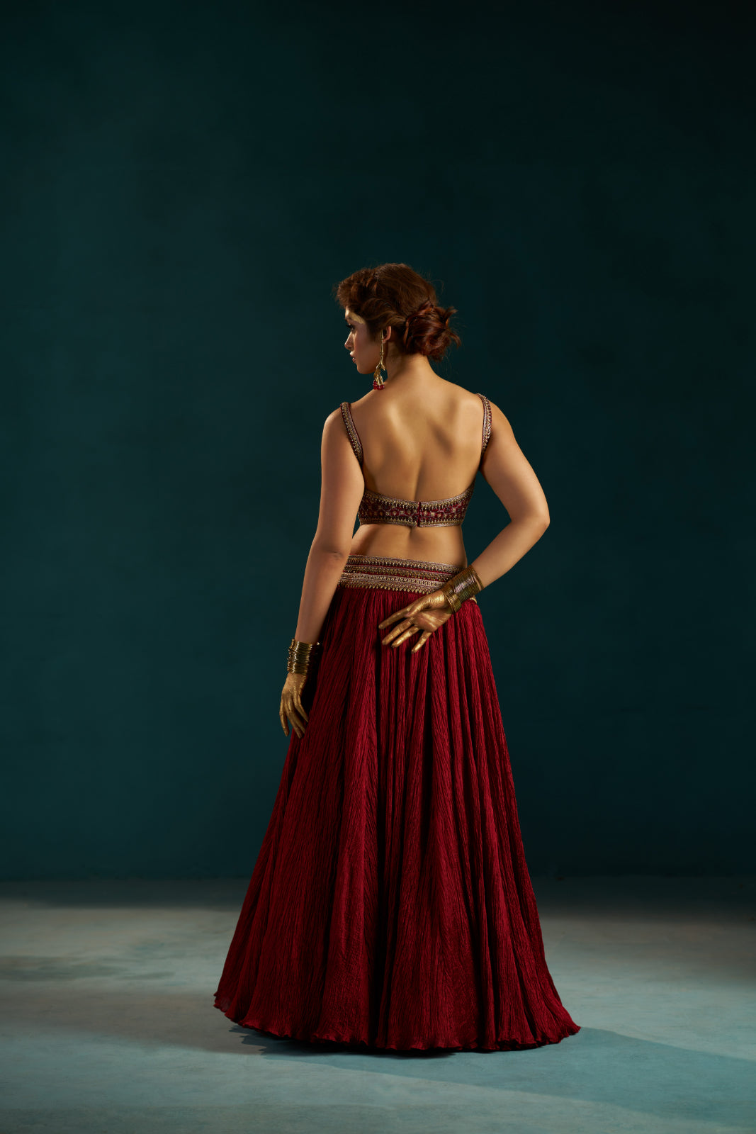 Maroon Crush Lehenga with Hand-Embellished Modal Satin Corset.