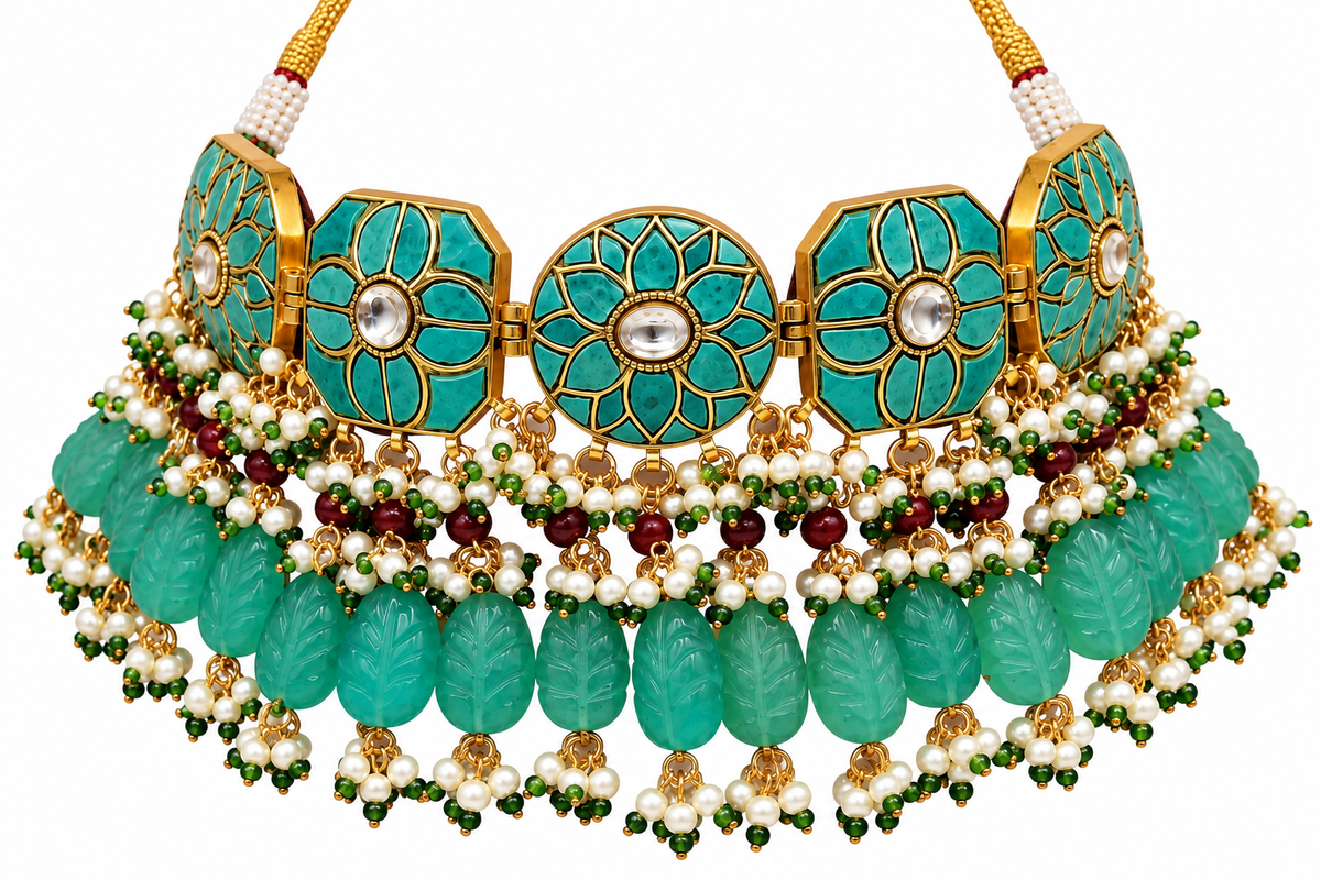 Turquoise Floral Beaded Necklace Set