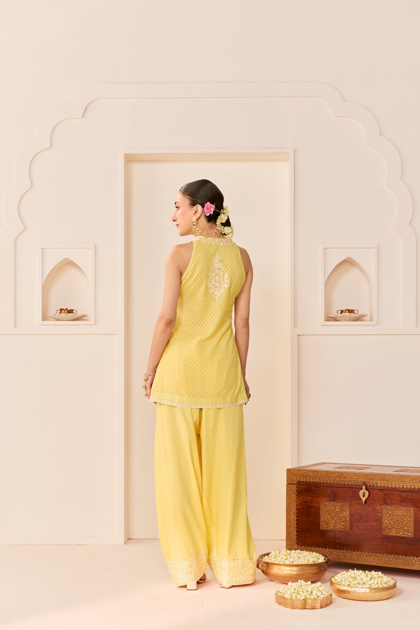 MIRAL - LEMON YELLOW SHORT KURTA WITH FARSI SALWAR AND DUPATTA