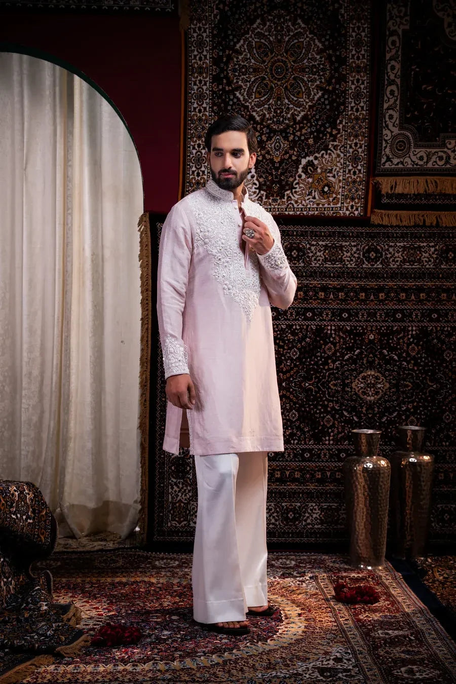 Blush Royale Embroidered Linen Silk Kurta