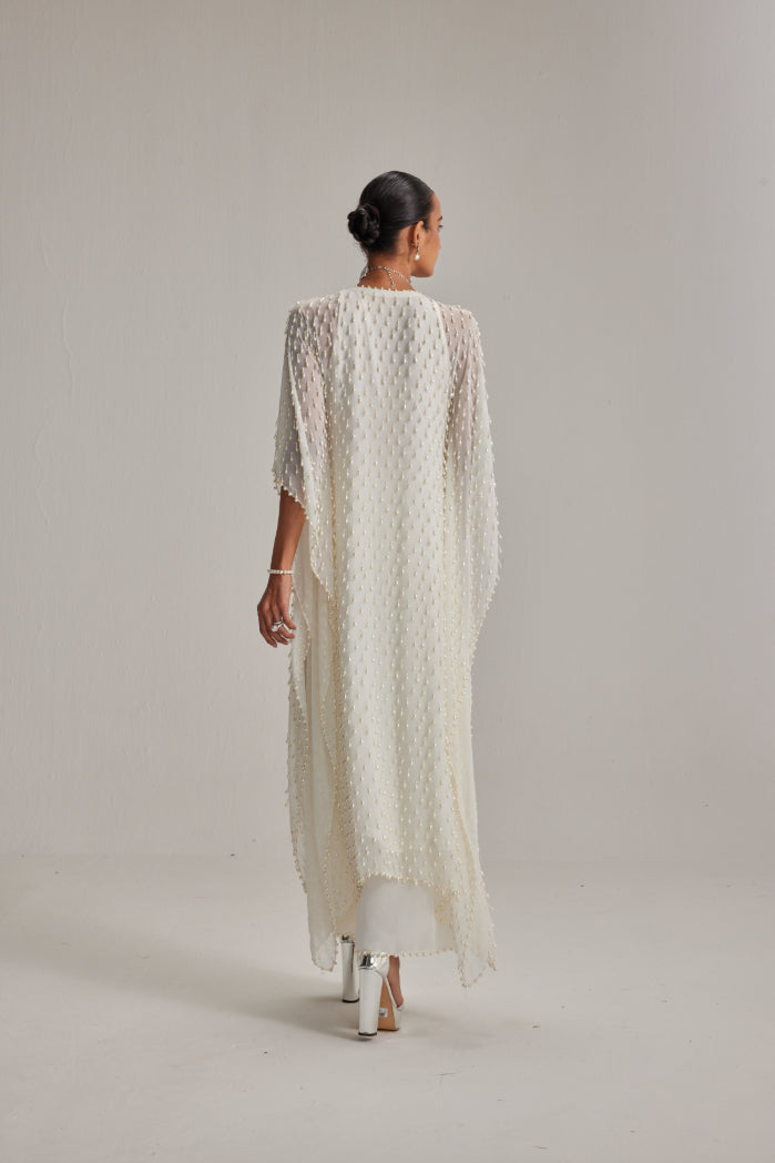 Off White Pearl Drop Kaftaan set
