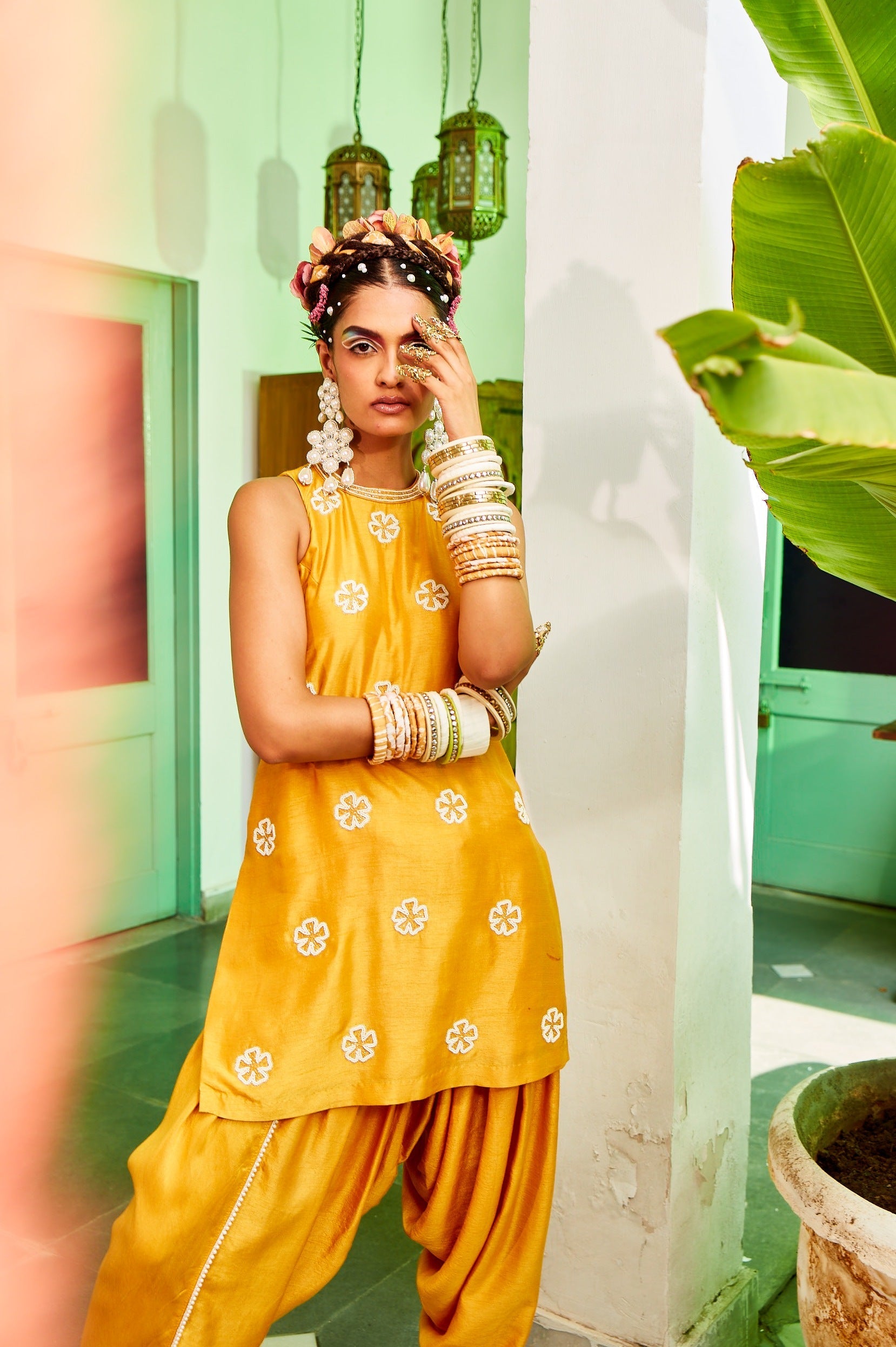 Mustard Short Kurta With Tulip Pant