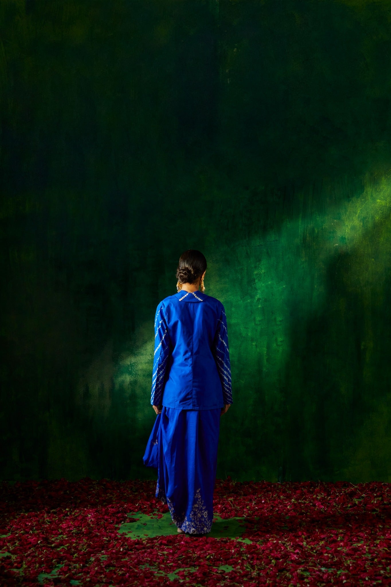 Tie and dye blazer with drape skirt