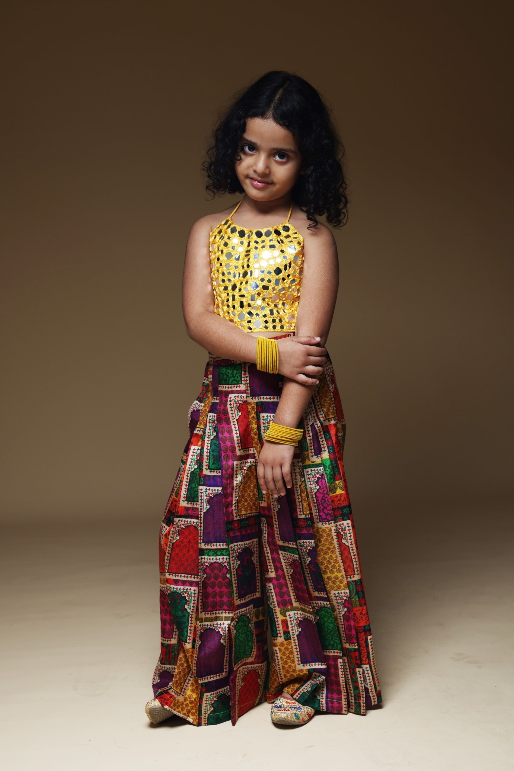 Hand embrodiered halter top with Pleated Pant