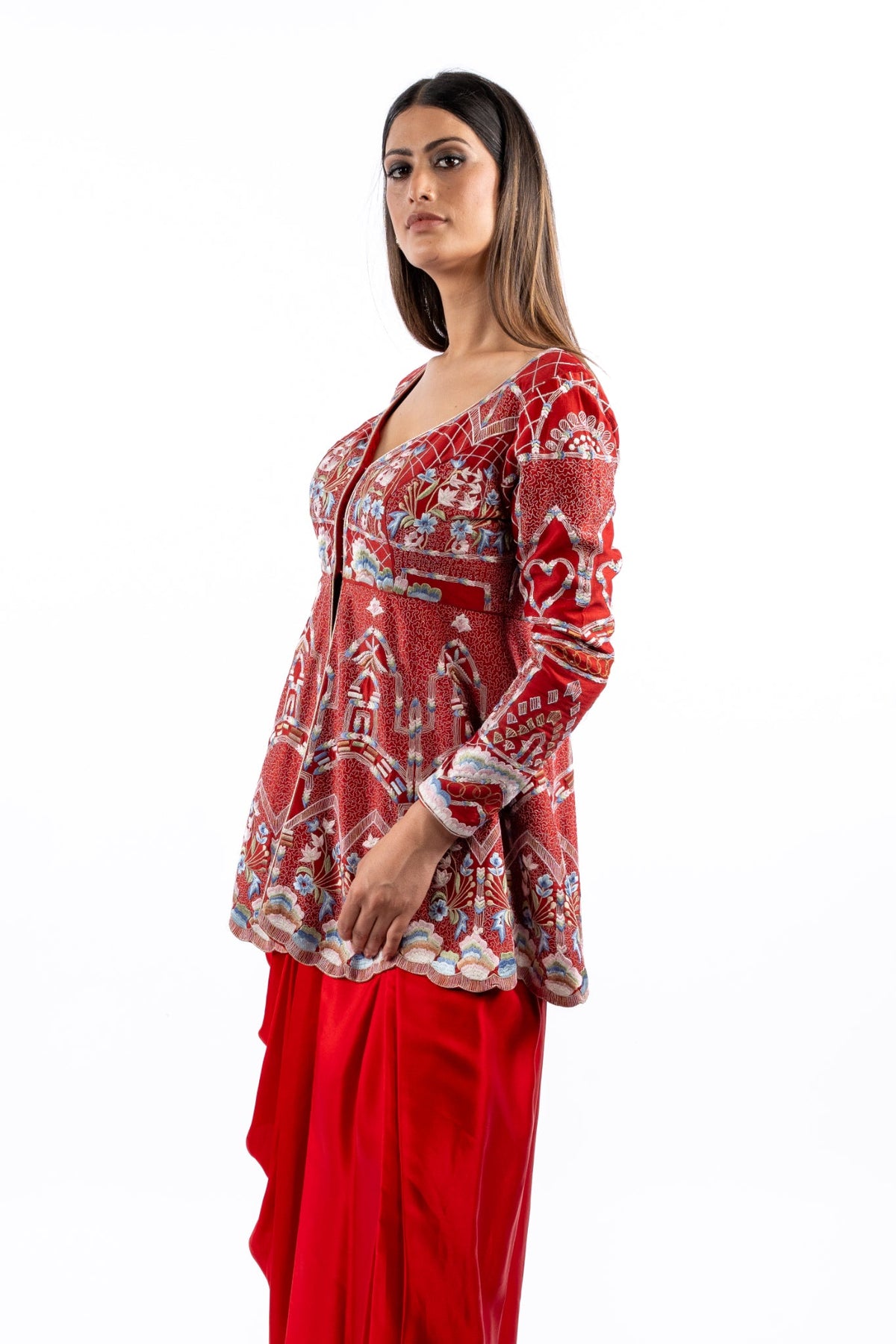 Imperial Crimson Printed Jacket Kurta