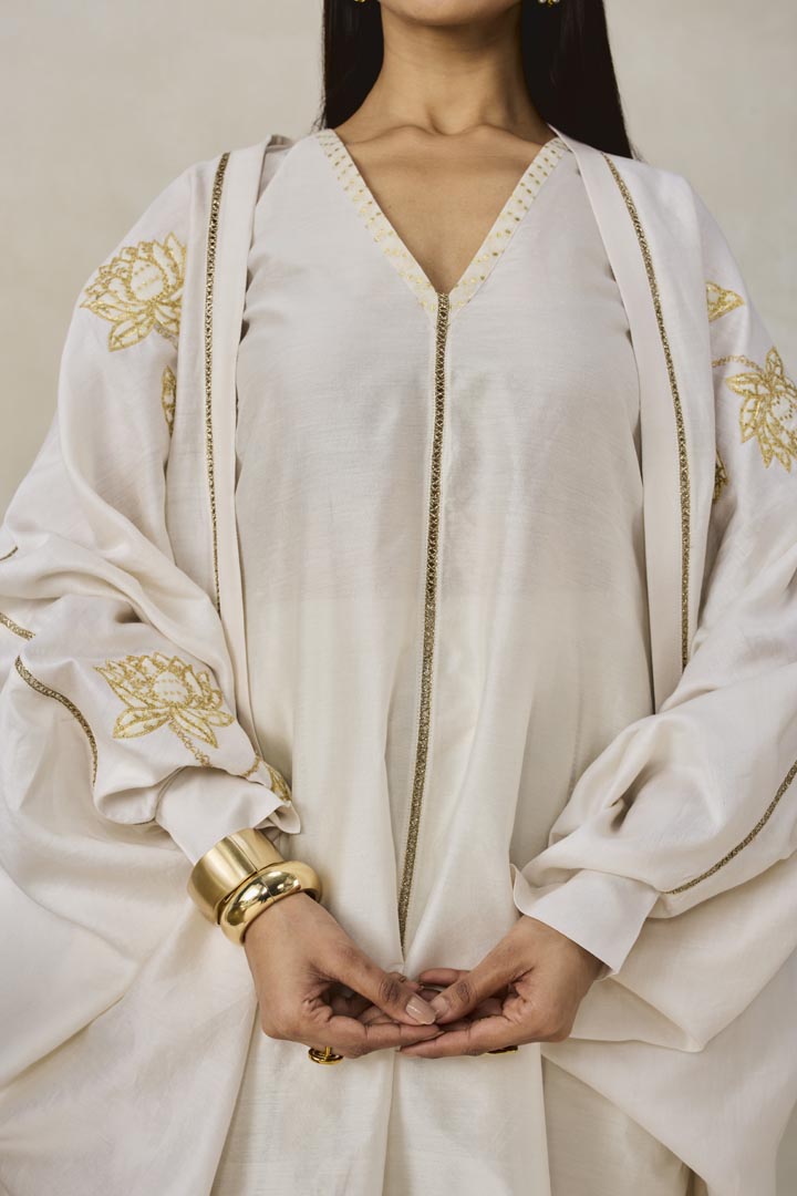 Ivory Chanderi Jacket Style Kurta and Salwar Suit Set