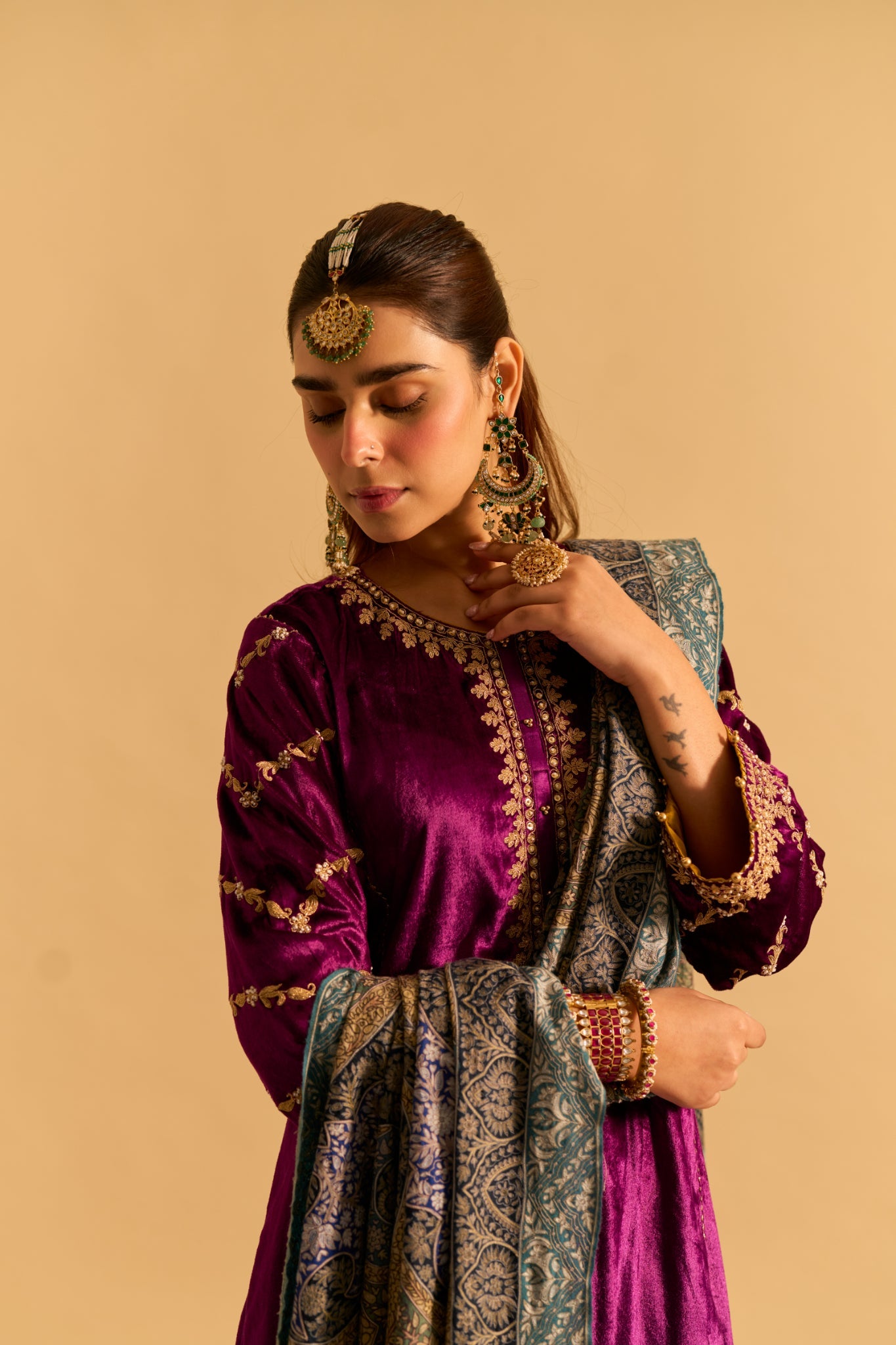 Azmiya - Deep Purple Chauga with Salwar and Dupatta