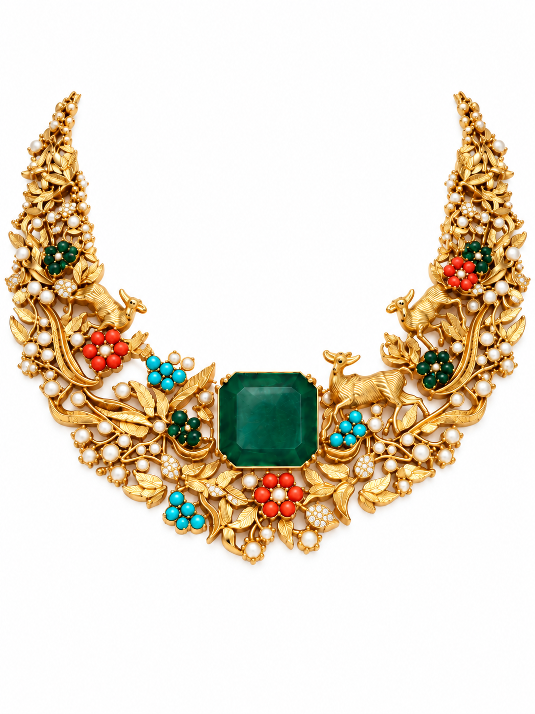 Green Stone Nature Motif Necklace Set