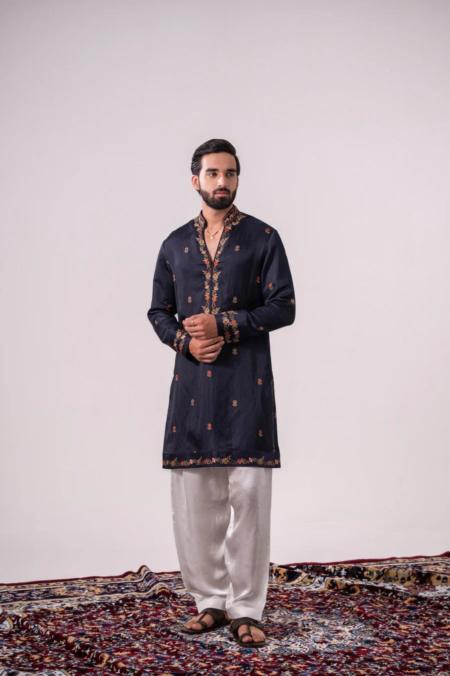 Sapphire Veil Embroidered Linen Silk Kurta