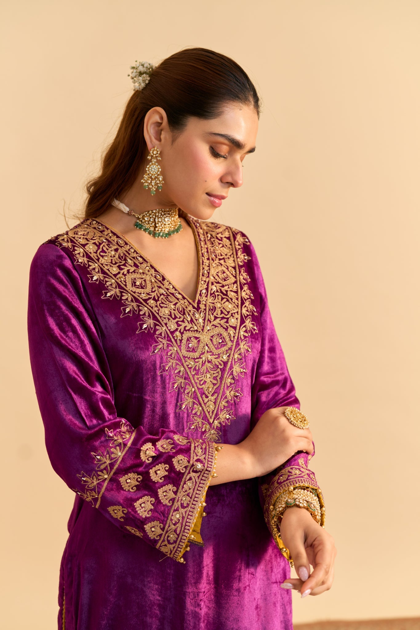 Aynaz - Deep Purple Kurta with Salwar and Dupatta