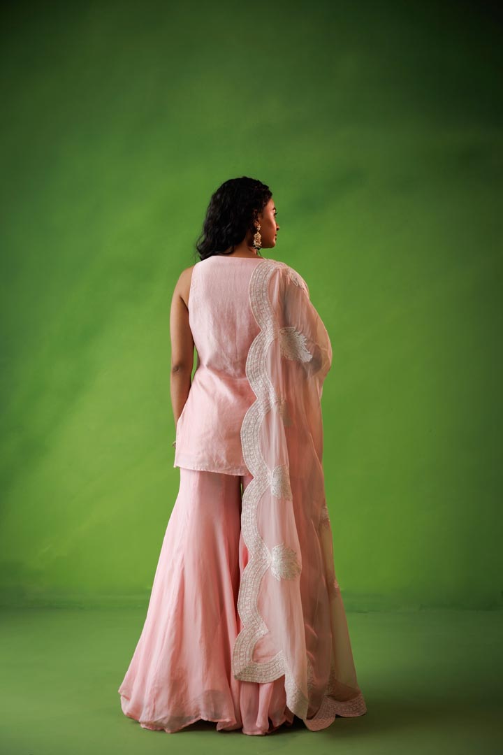 Baby pink flared sharara set