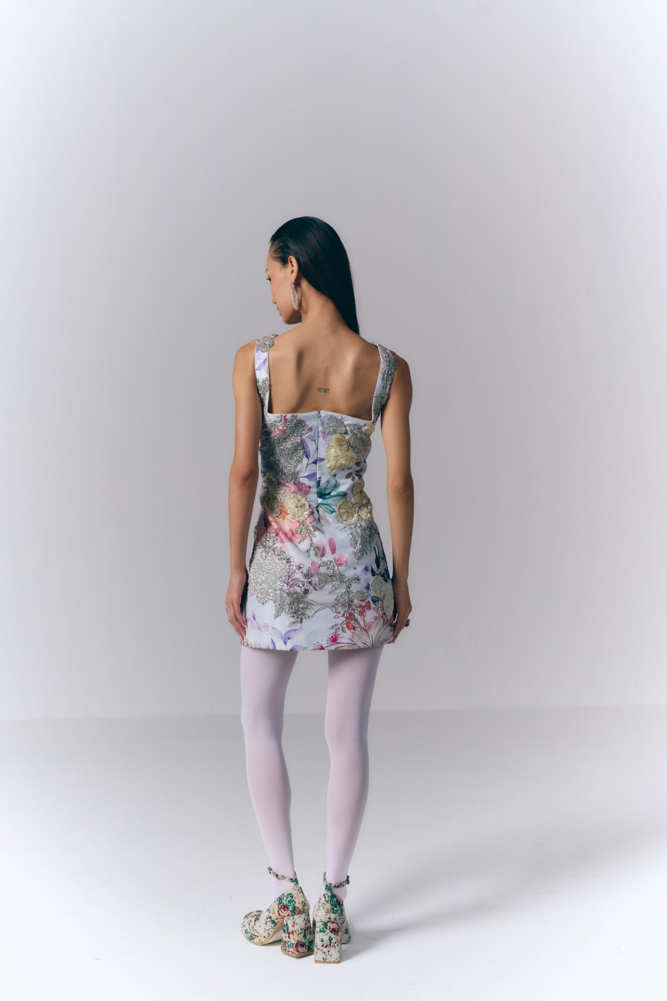 Printed Embroidered Short Dress