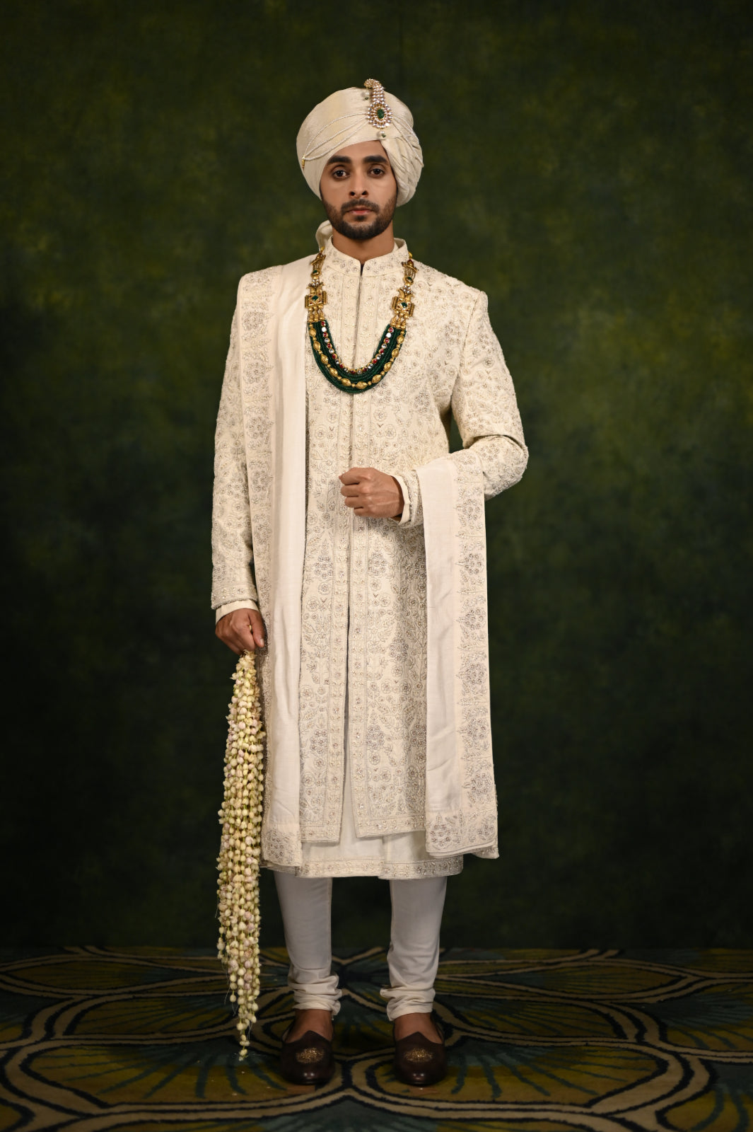 ivory bead/pearlwork sherwani set