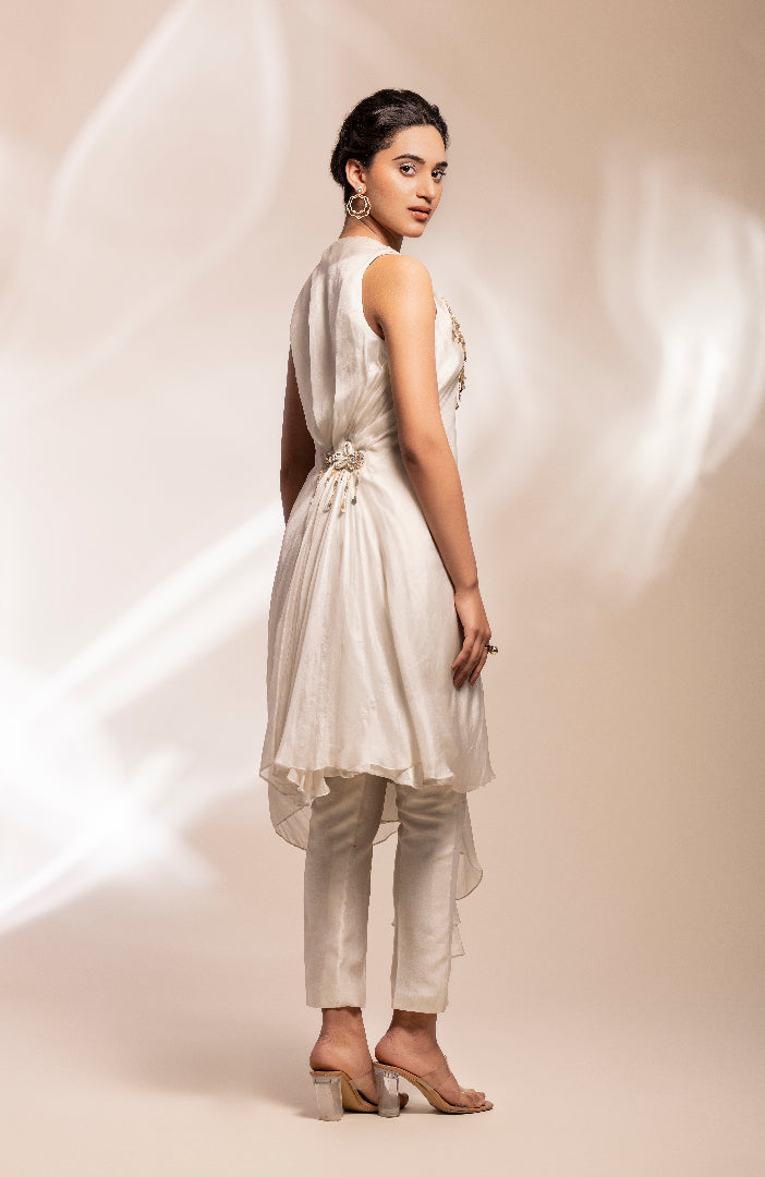 Fusion drape shirt with trousers and trousers with ruffle scarf