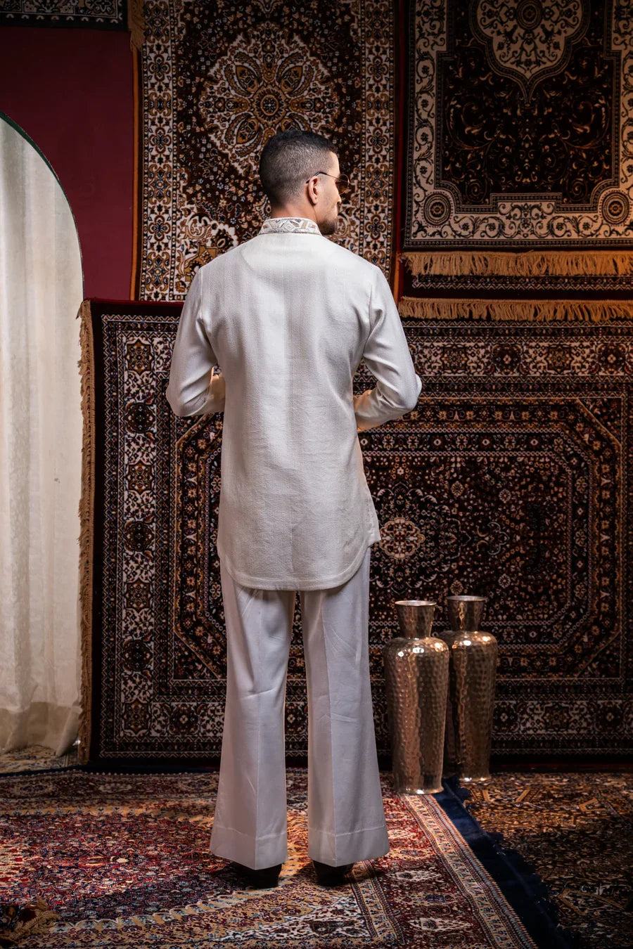 Ivory Regal Embroidered Linen Silk Kurta