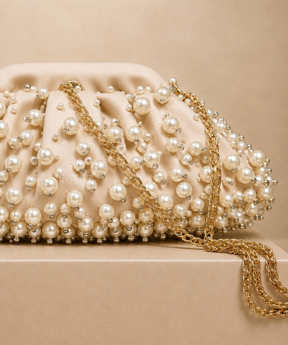 Serene Ivory Suede Embellished Clutch
