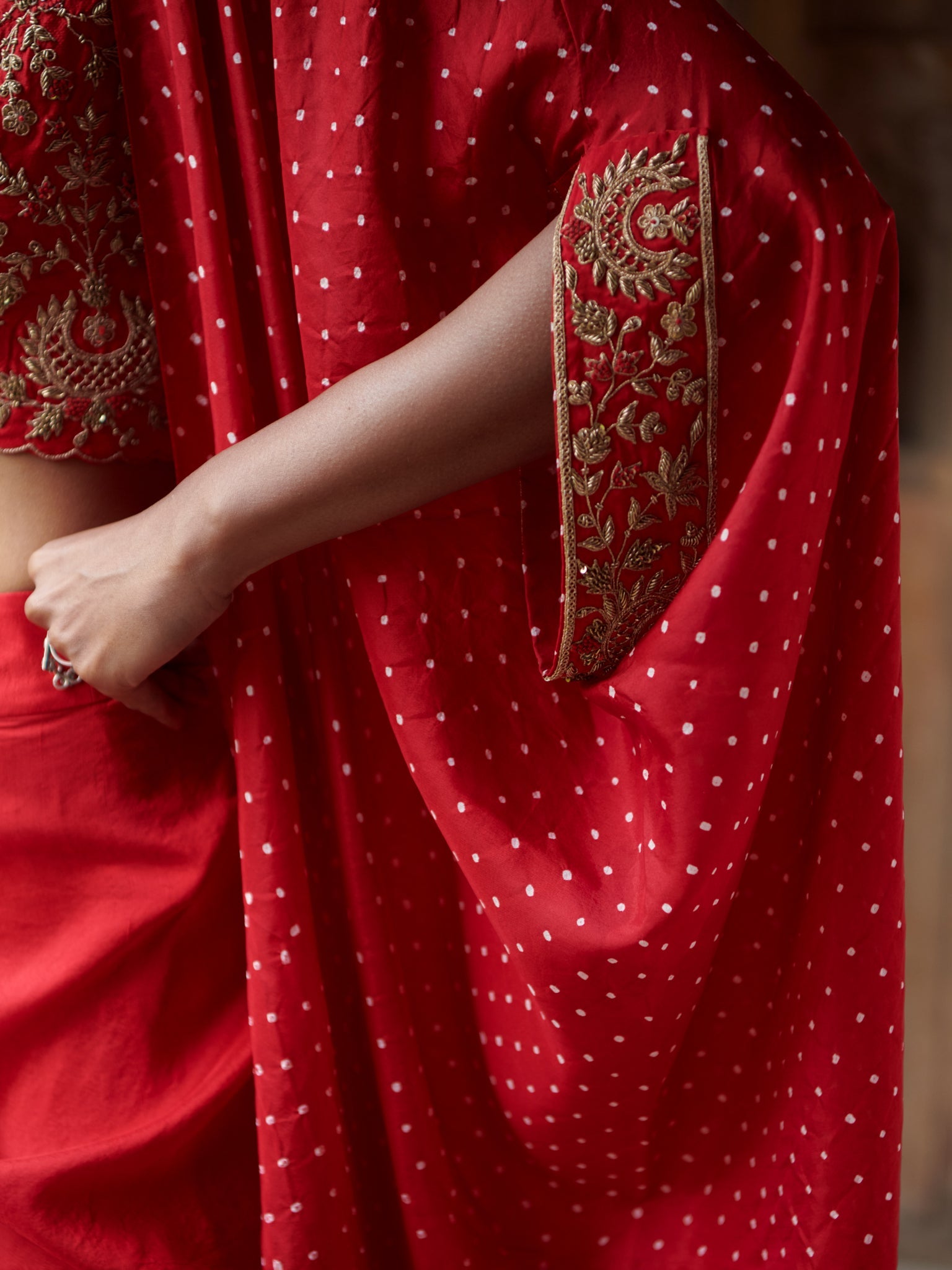 Bandhani Cape Set With a chandbali Crop Top