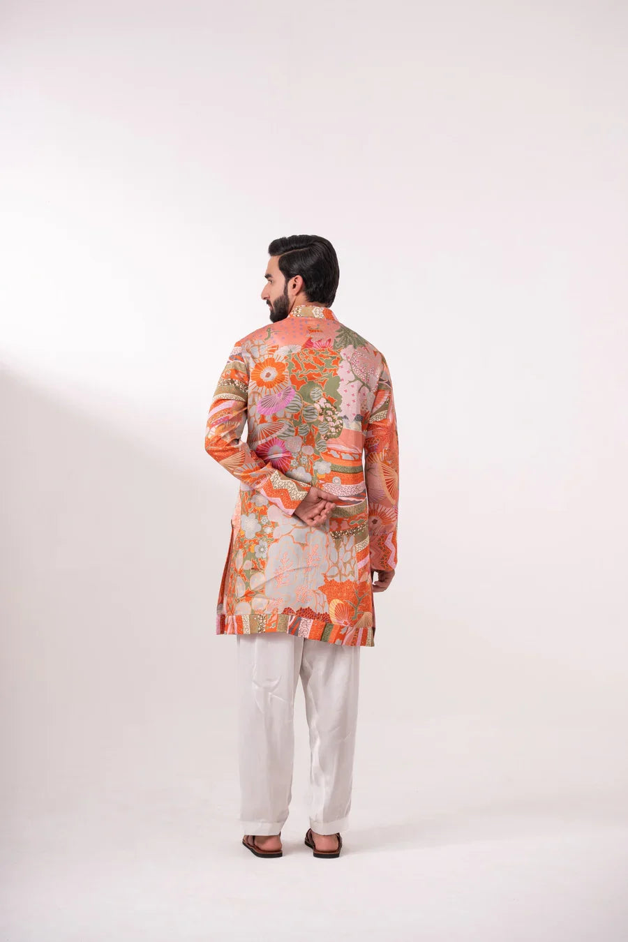 Multi-Color Printed Linen Silk Kurta