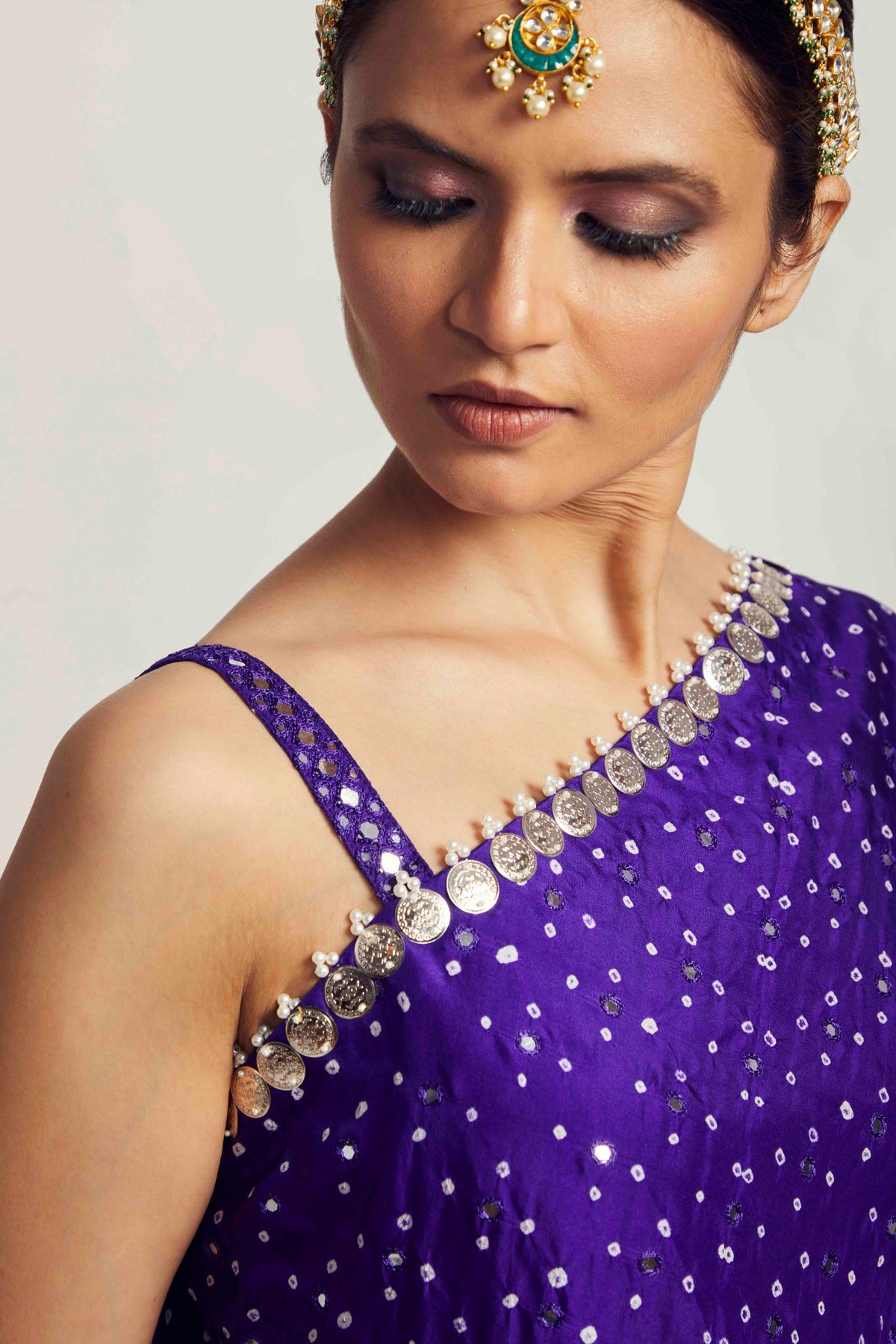 One shoulder bandhni cape and sharara set