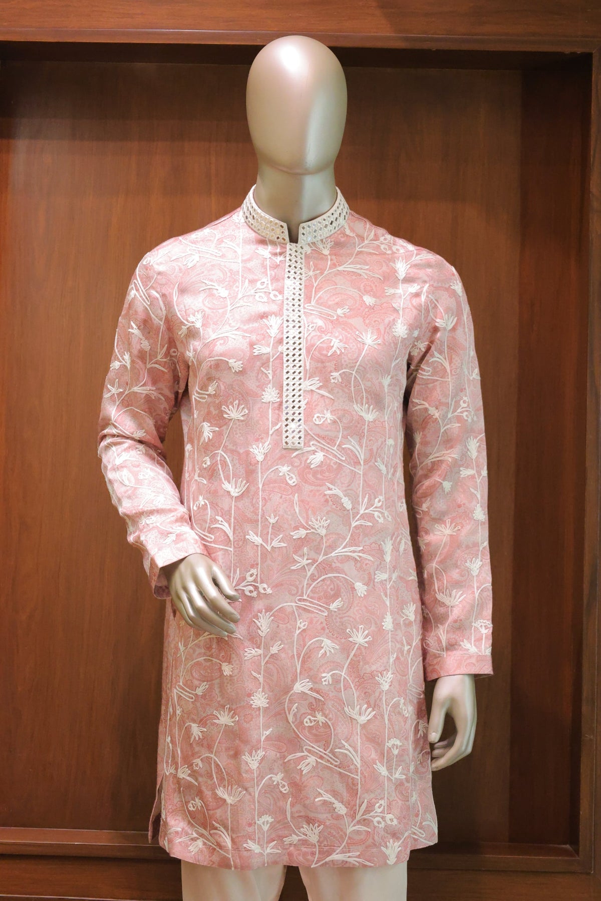 Blush Pink Floral Linen Satin Kurta