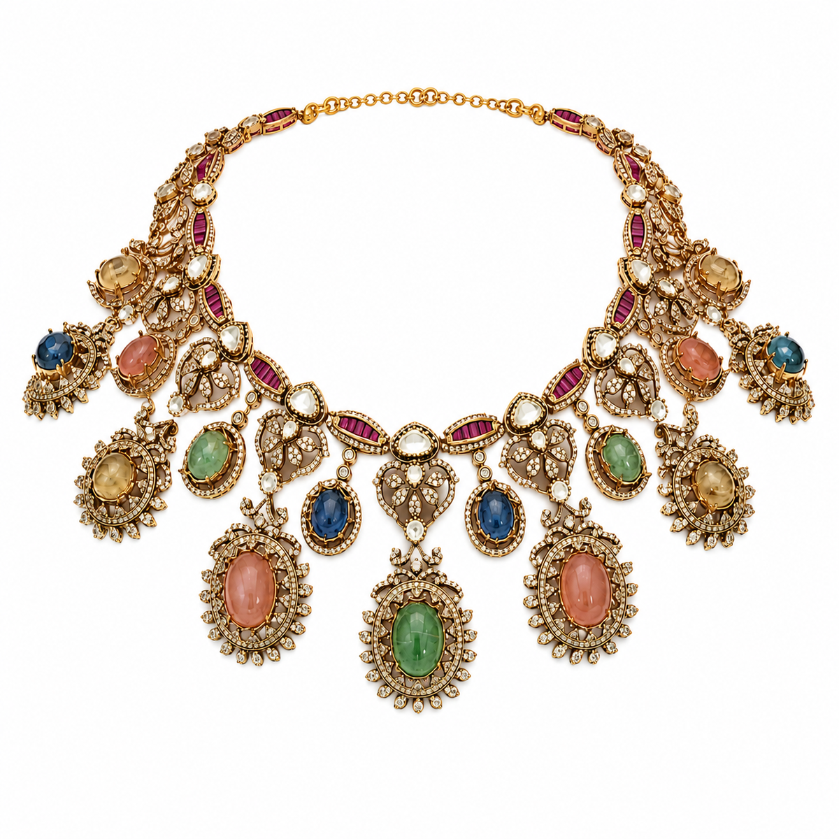 Multicolour Semi-Precious Stone Moissanite Necklace Set