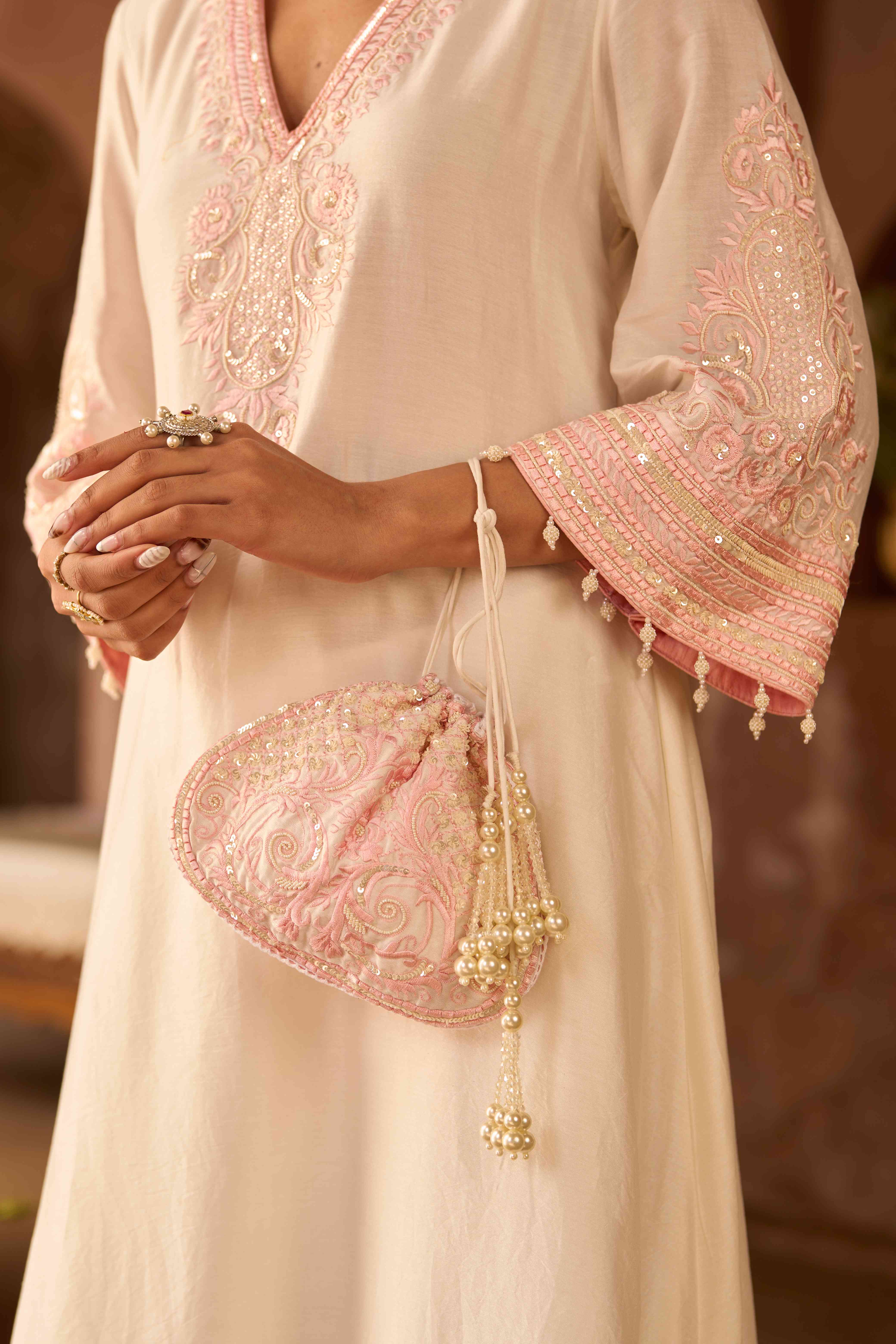 SAHABAT - DAISY IVORY WITH PINK KAAFTAN WITH SALWAR