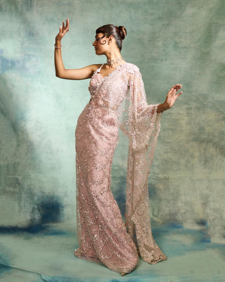 PEARL PINK DRAPE SAREE
