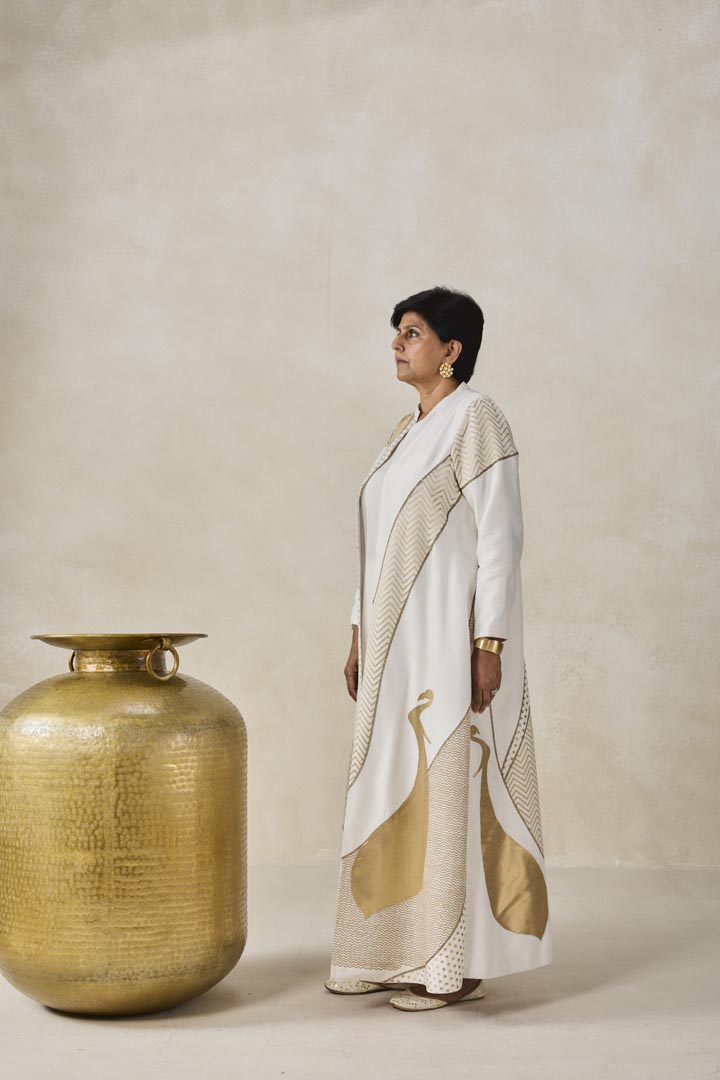 Ivory Chanderi Long Jacket Style Kurta Set - Elegant Ethnic Wear