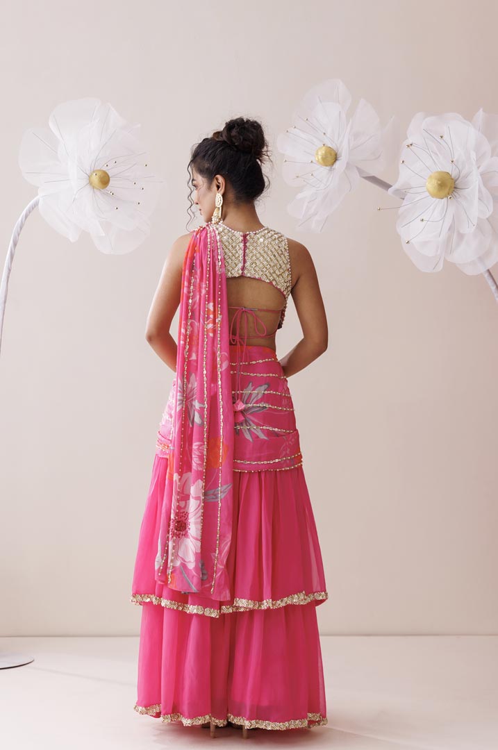 Pink organza lehenga set