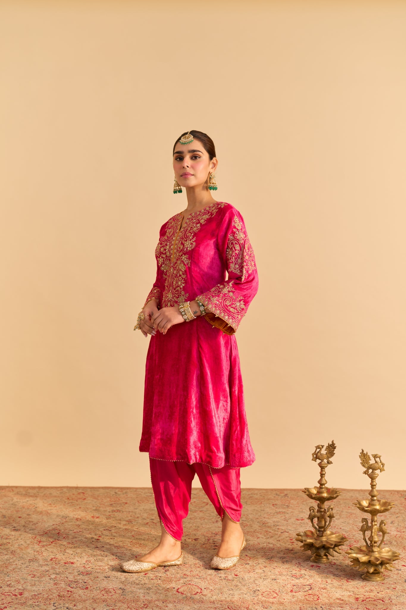 Eira - Hotpink A-line Kurta with Dhoti with Dupatta