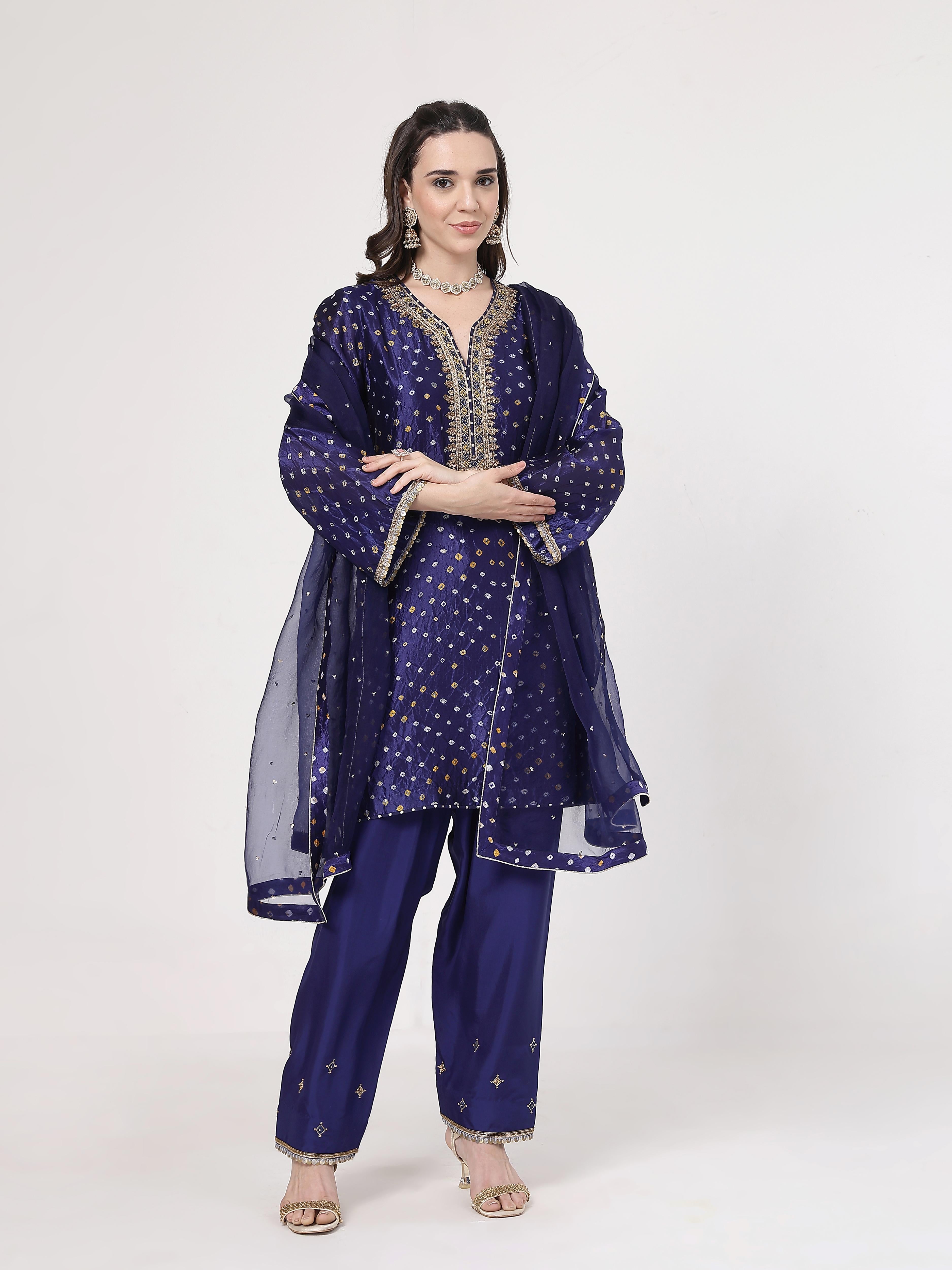 Midnight Blue Bandhani Salwar Set