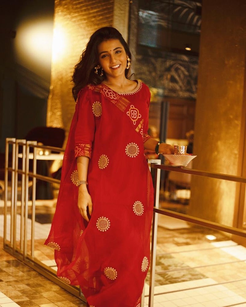 short top,harroms and drape dupatta with gharchola detailing and embroidery