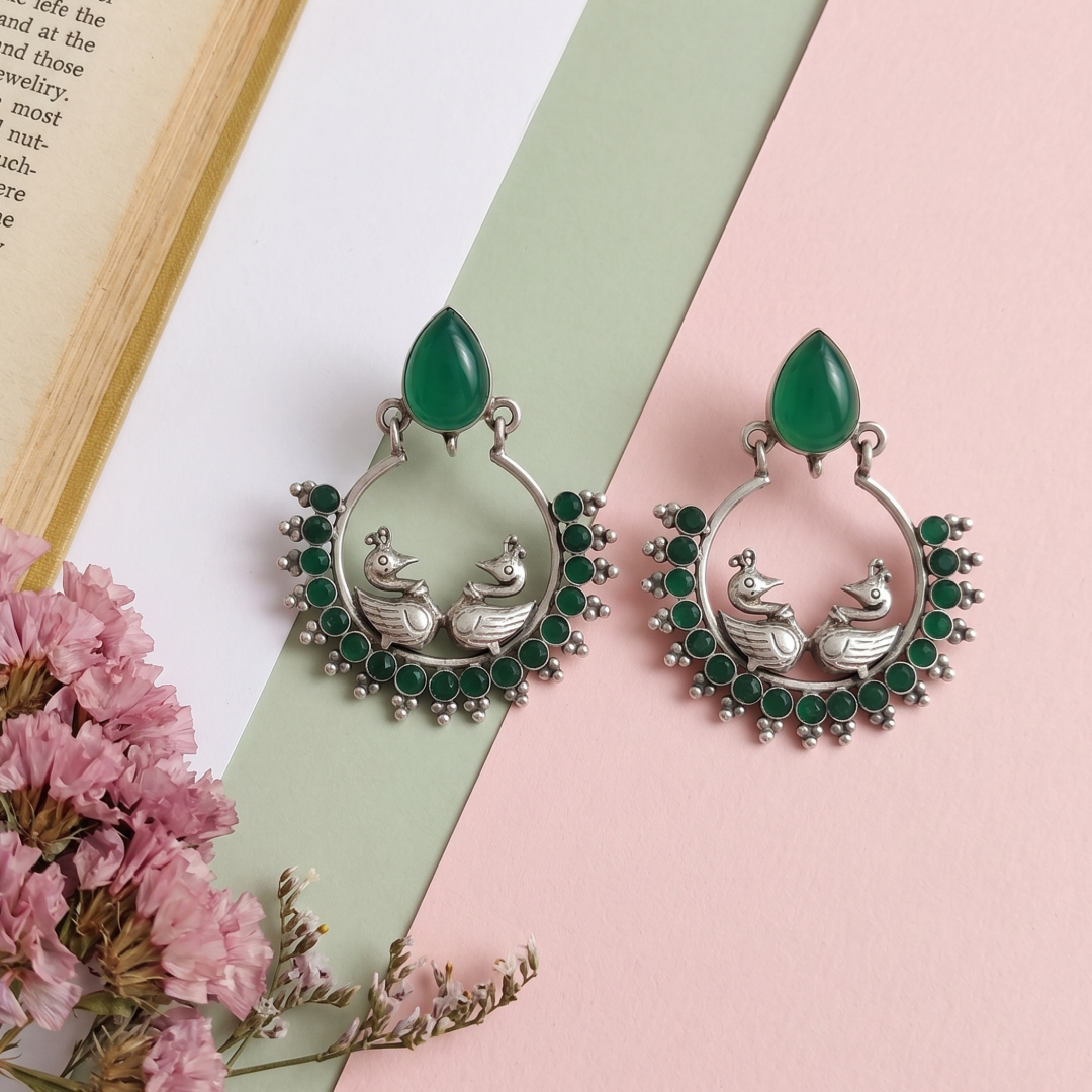 Antique Finish Peacock Hoop Earrings by Sangeeta Boochra