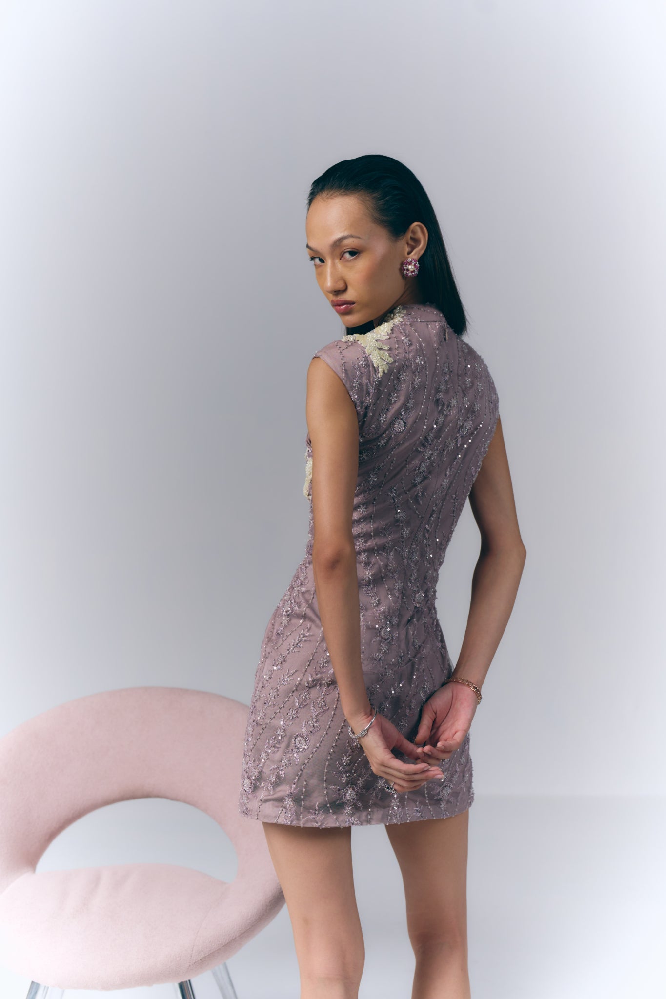 Mauve Embroidered Short Dress