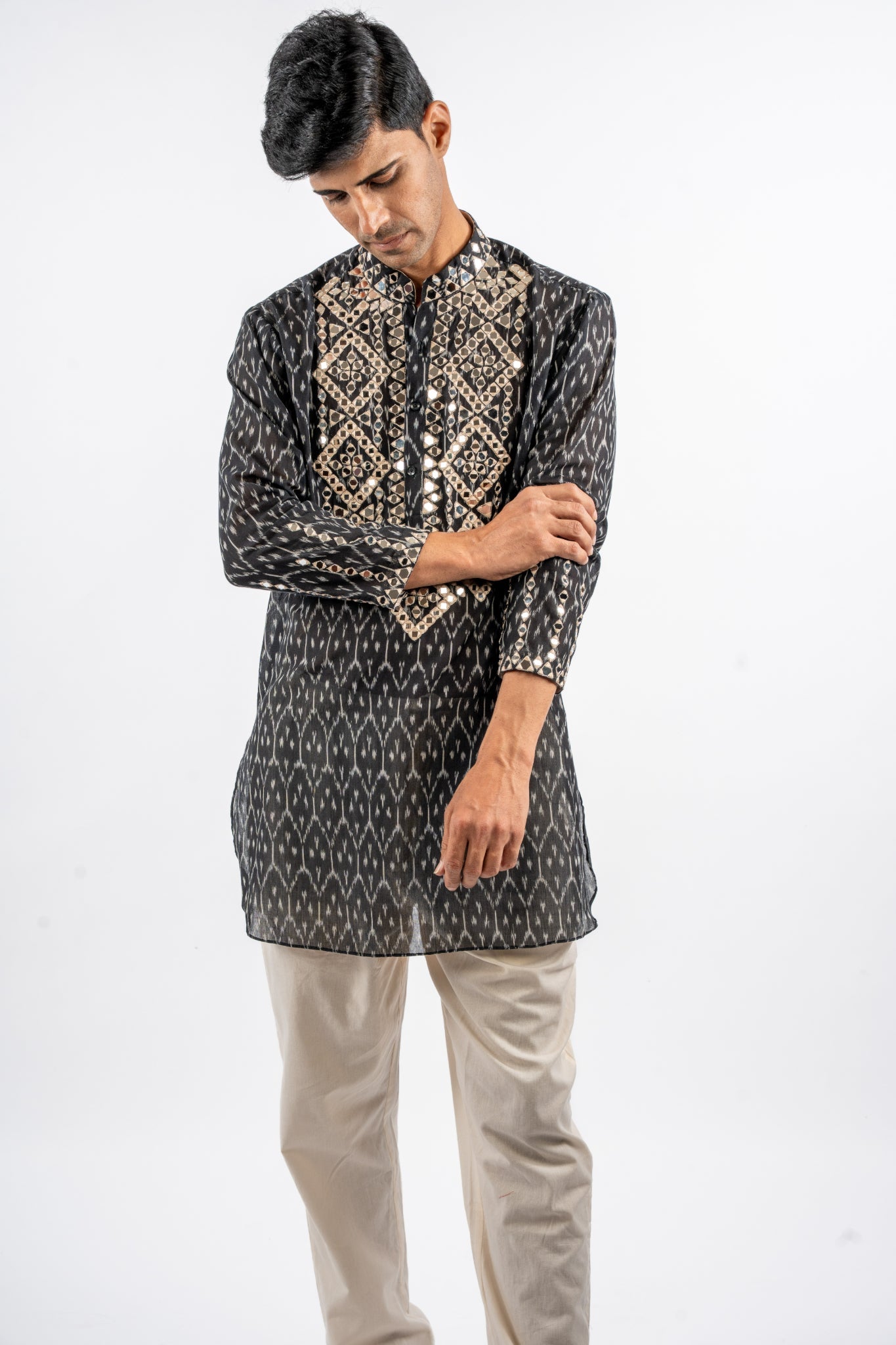 Midnight Ikat Embroidered Kurta Set for Men