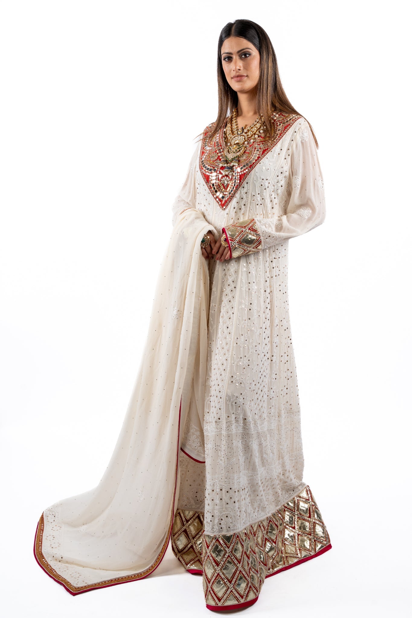 Ivory Regal Embroidered Anarkali Set