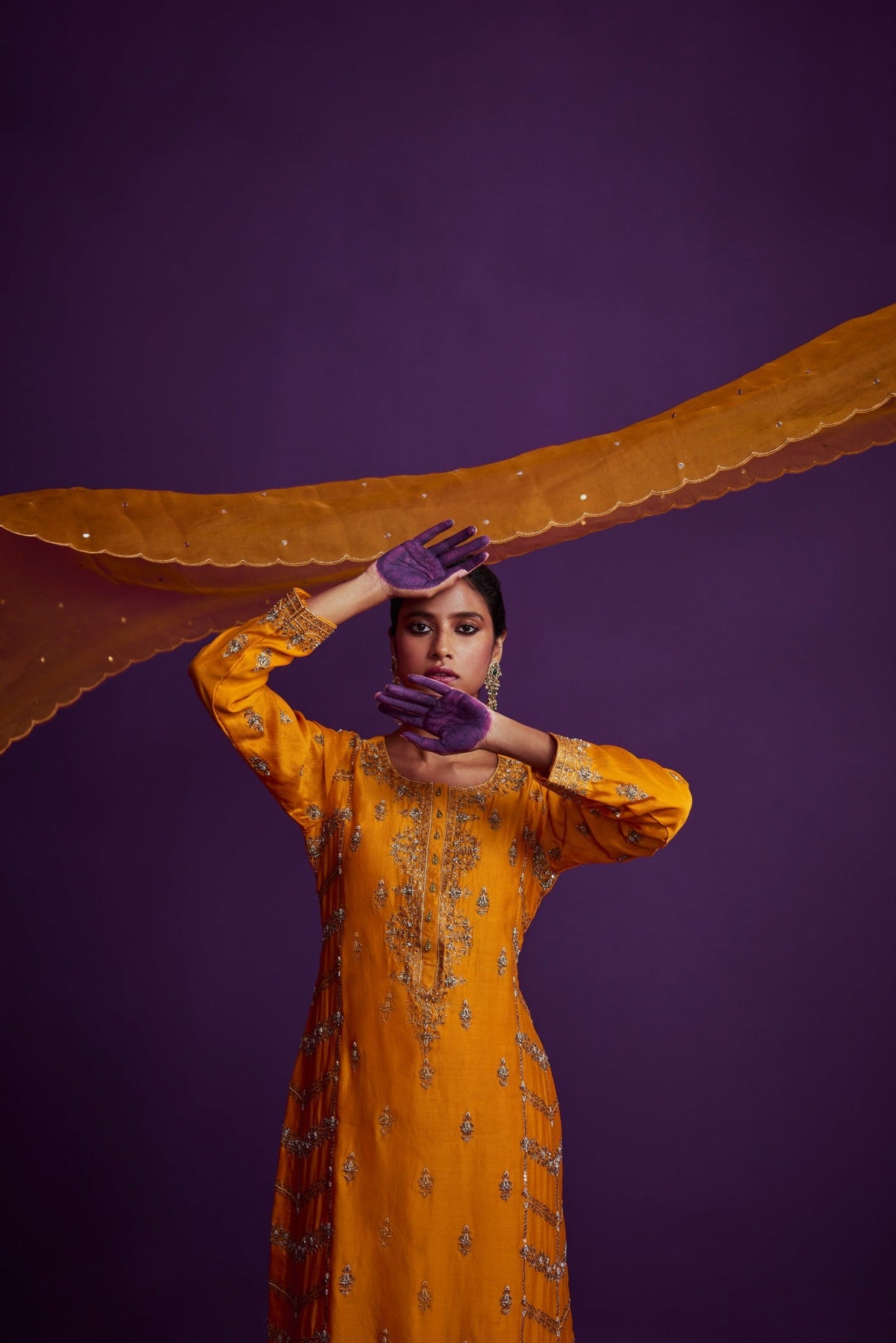 Heavily Embroidered Kurta Set With Sharara Pants
