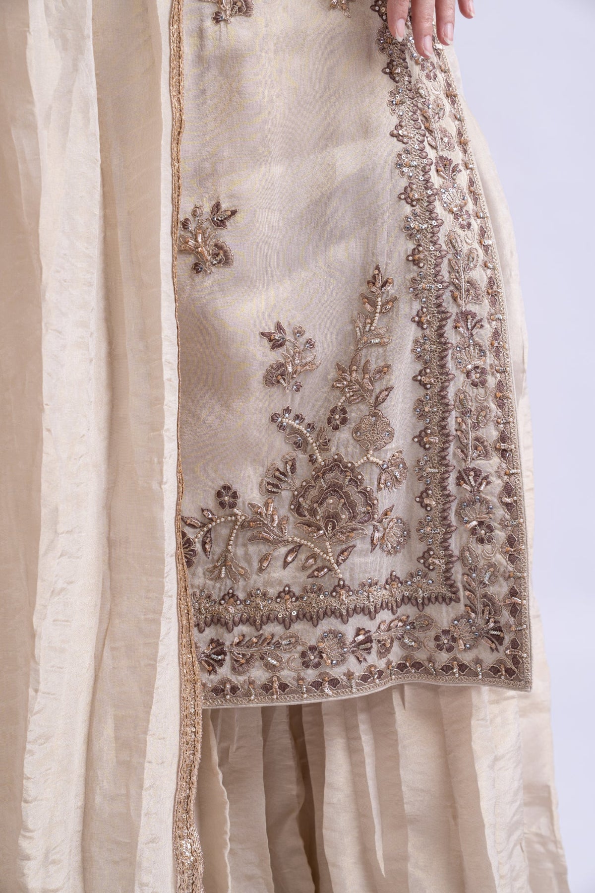 Ivory Embroidered Tissue Silk Sharara Set