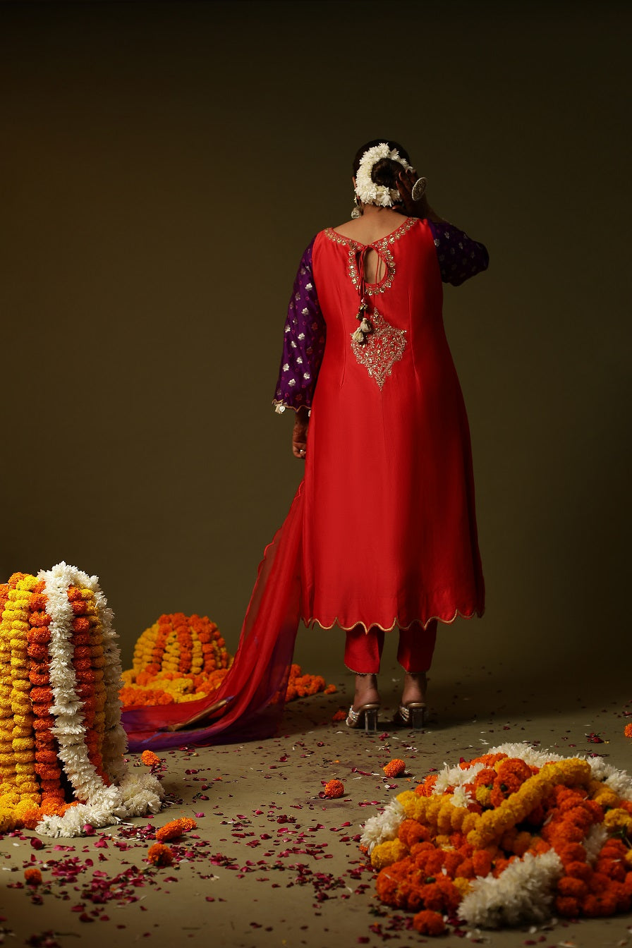 Red Sakhi Handpainted suit set