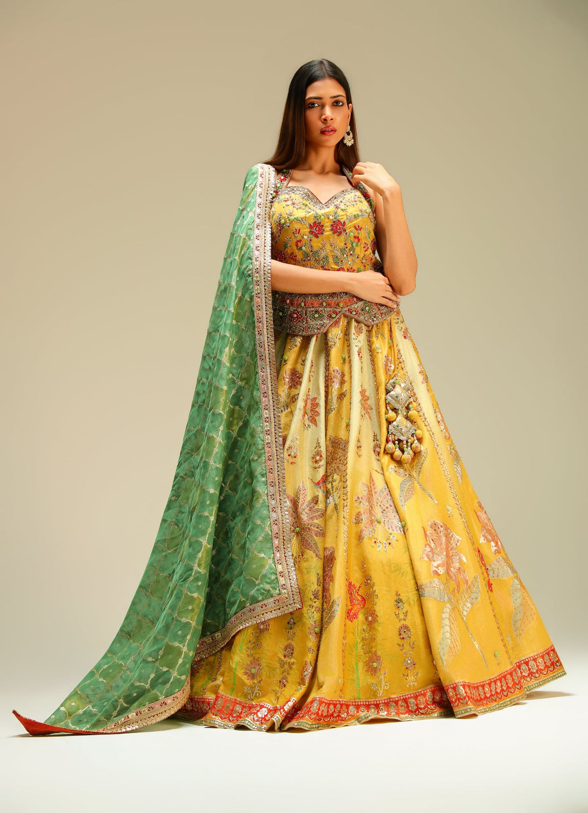 Celadon Bloom Tissue Silk Lehenga Set