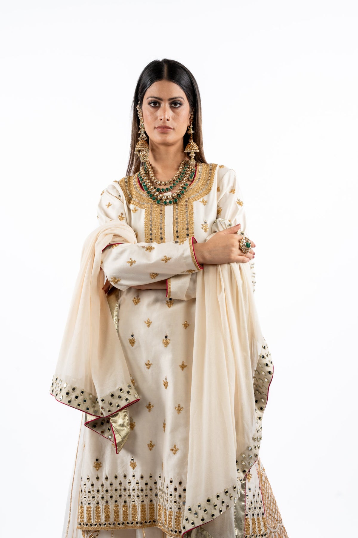Ivory & Gold Embroidered Kurta Set